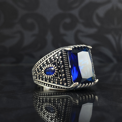 Sapphire Gemstone 925 Sterling Silver Men Ring