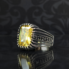 Natural Citrine Stone 925 Sterling Silver Men Handmade Ring