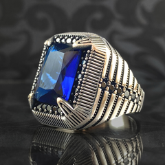 925 Sterling Silver Sapphire Gemstone Men Ring