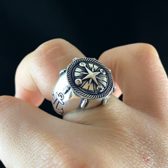 Compass 925 Sterling Silver Men Sailor Ring