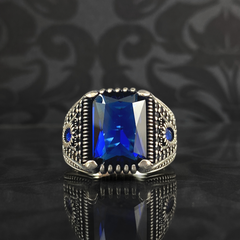 Sapphire Gemstone 925 Sterling Silver Men Ring