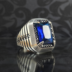 925 Sterling Silver Sapphire Gemstone Men Ring