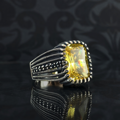 Natural Citrine Stone 925 Sterling Silver Men Handmade Ring