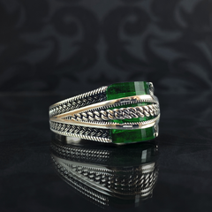 Green Emerald Stone 925 Solid Silver Men Ring