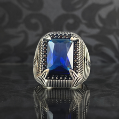 925 Sterling Silver Sapphire Gemstone Men Ring