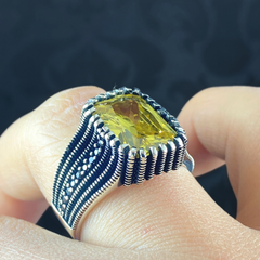 Natural Citrine Stone 925 Sterling Silver Men Handmade Ring