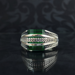 Green Emerald Stone 925 Solid Silver Men Ring