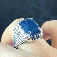 925 Sterling Silver Sapphire Gemstone Men Ring