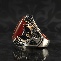 Phoenix Red 925 Silver Men Gemstone Ring