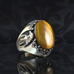 Brown Tiger Eye Stone 925 Sterling Silver Men Handmade Ring