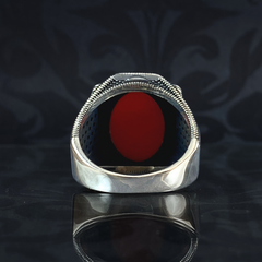 Agate Gemstone Red Color 925 Sterling Silver Men Handmade Ring