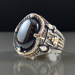 Mosque Onyx Stone Black 925 Sterling Silver Men Ring