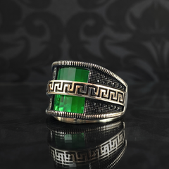 Green Emerald Stone 925 Sterling Silver Men Handmade Ring