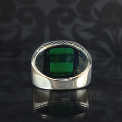 Green Emerald Stone 925 Sterling Silver Men Handmade Ring