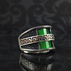 Green Emerald Stone 925 Sterling Silver Men Handmade Ring