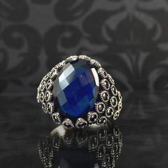 Sapphire Stone 925 Sterling Silver Men Handmade Ring