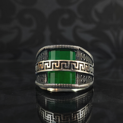 Green Emerald Stone 925 Sterling Silver Men Handmade Ring