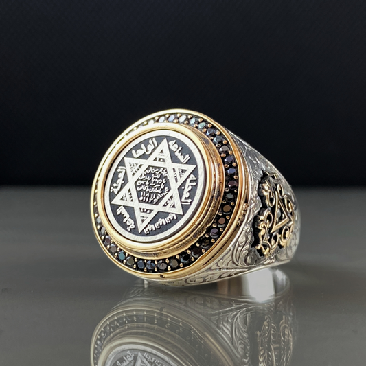 Round Seal Of Solomon 925 Sterling Silver Men Handmade Ring