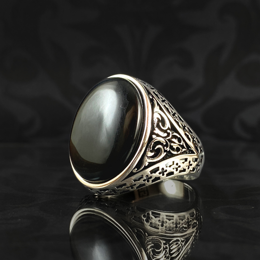 Black Onyx Gemstone Turkish Handmade 925 Sterling Silver Men Ring