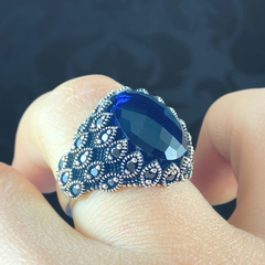 Sapphire Stone 925 Sterling Silver Men Handmade Ring