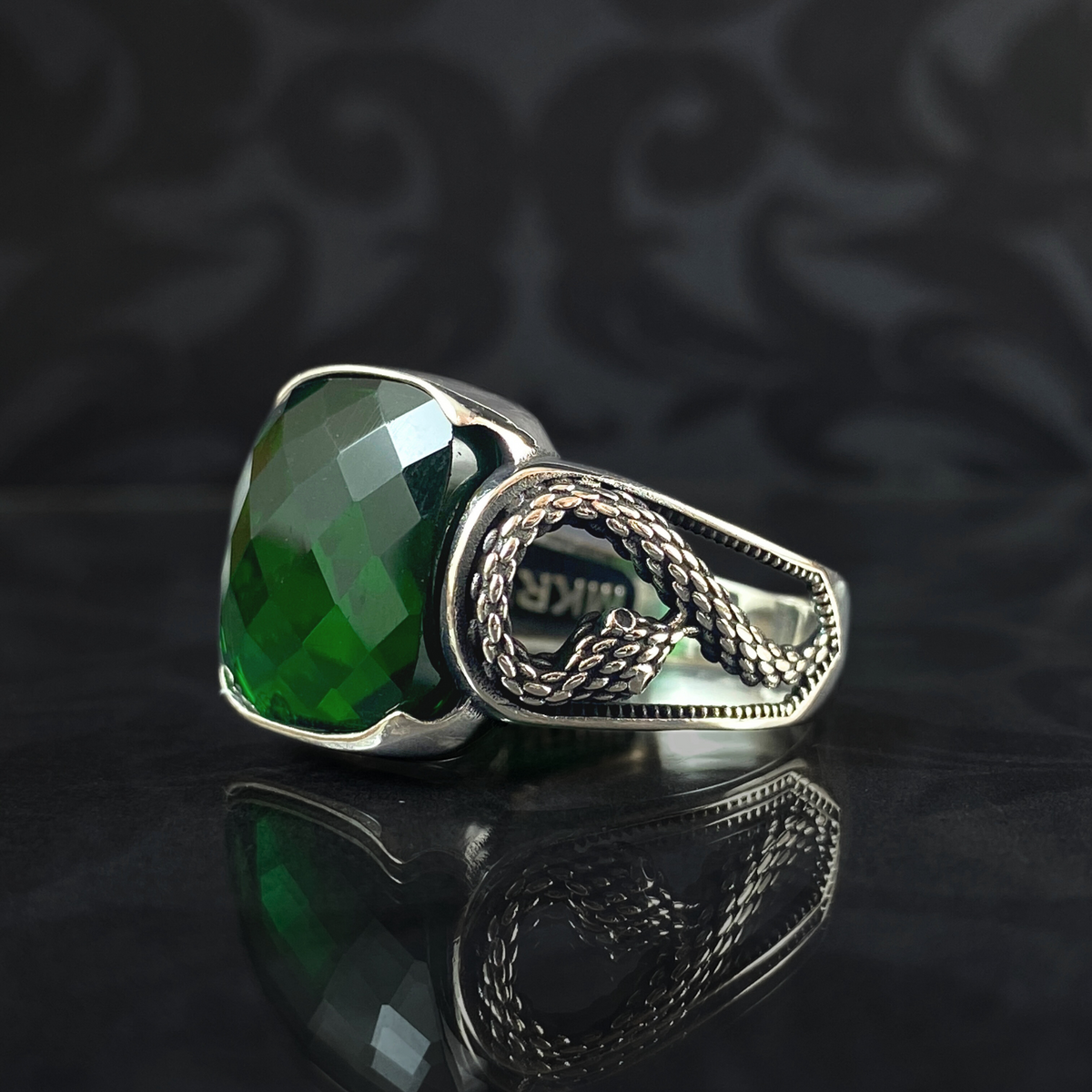 Emerald Gemstone 925 Solid Silver Men Handmade Ring