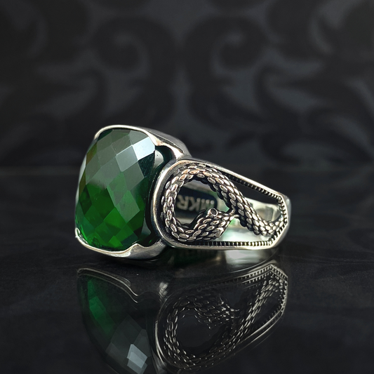 Anillo de plata maciza de piedra esmeralda 925, anillo de piedra preciosa esmeralda verde 