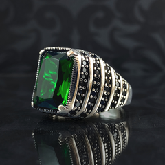 Green Emerald Stone 925 Sterling Silver Men Ring