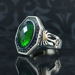 Green Emerald Stone 925 Sterling Silver Men Handmade Ring