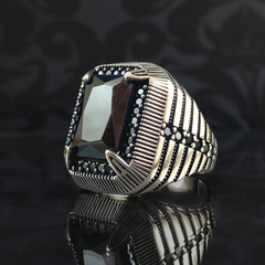 Men Handmade Turkish 925 Silver Black Onyx Stone Ring