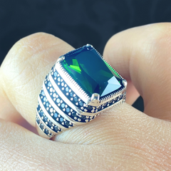 Anillo de plata maciza de piedra esmeralda 925, anillo de piedra preciosa esmeralda verde 