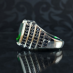 Green Emerald Stone 925 Sterling Silver Men Ring