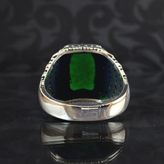 Green Emerald Stone 925 Sterling Silver Men Ring