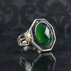 Green Emerald Stone 925 Sterling Silver Men Handmade Ring