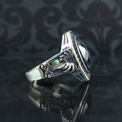 Green Emerald Stone 925 Sterling Silver Men Handmade Ring