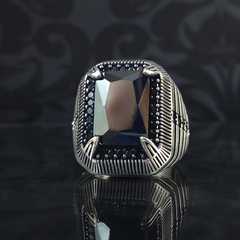 Men Handmade Turkish 925 Silver Black Onyx Stone Ring