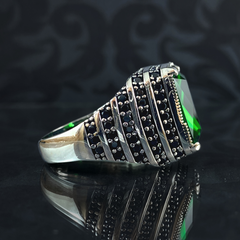 Green Emerald Stone 925 Sterling Silver Men Ring