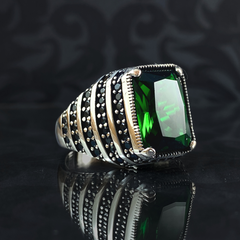 Green Emerald Stone 925 Sterling Silver Men Ring