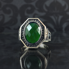 Anillo de plata maciza de piedra esmeralda 925, anillo de piedra preciosa esmeralda verde 