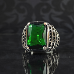 Green Emerald Stone 925 Sterling Silver Men Ring