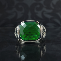 Emerald Gemstone 925 Solid Silver Men Handmade Ring