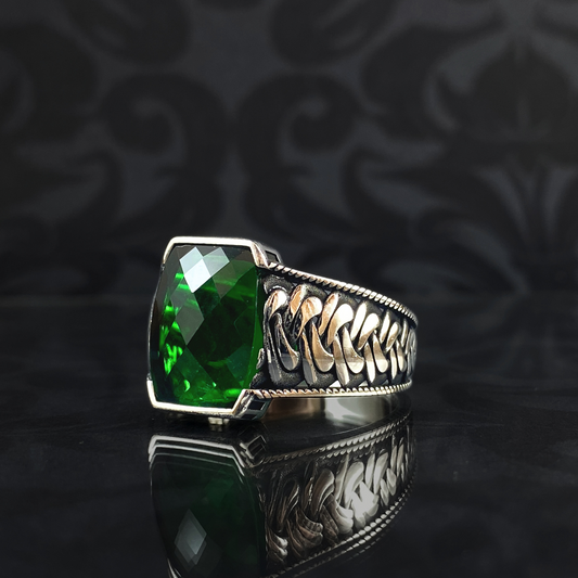 Anillo de plata maciza de piedra esmeralda 925, anillo de piedra preciosa esmeralda verde 