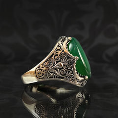 Green Agate Gemstone 925 Solid Silver Men Handmade Ring