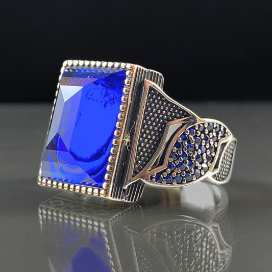 Sapphire Gemstone 925 Solid Silver Men Handmade Ring