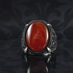 Agate Gemstone Red Color 925 Sterling Silver Men Handmade Ring