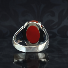 Red Agate Stone 925 Sterling Silver Men Ring