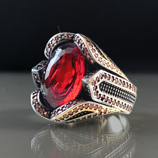 Men Handmade Ruby Stone 925 Solid Silver Ring