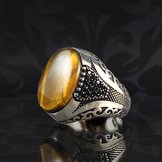 Brown Tiger Eye Stone 925 Sterling Silver Men Handmade Ring