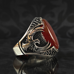 Phoenix Red 925 Silver Men Gemstone Ring