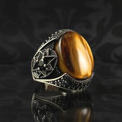 Brown Tiger Eye Stone 925 Solid Silver Men Handmade Ring