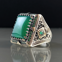 Green Agate Stone 925 Solid Silver Men Ring